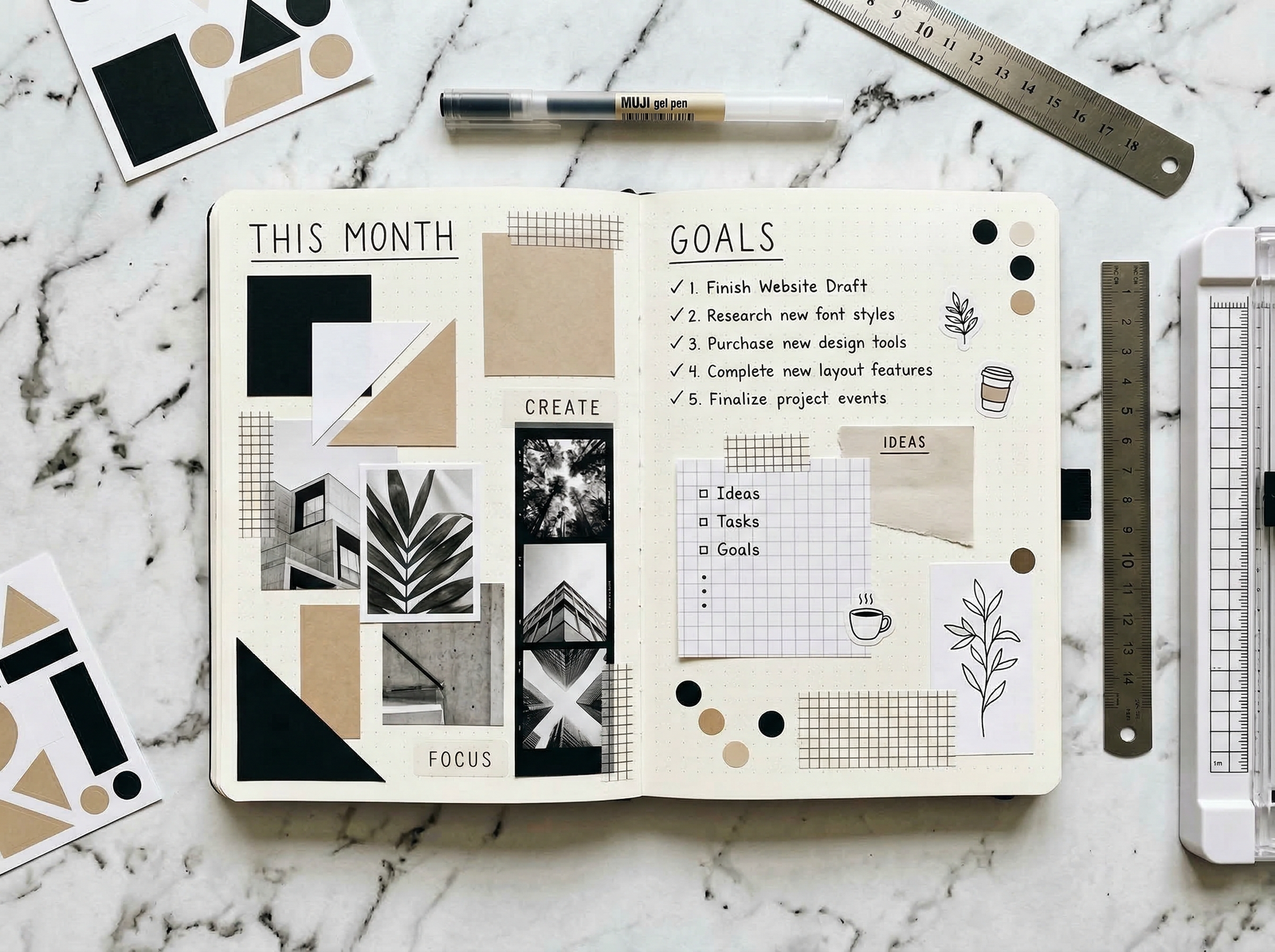 a modern minimalist collage journal spread on whit 1773742974932